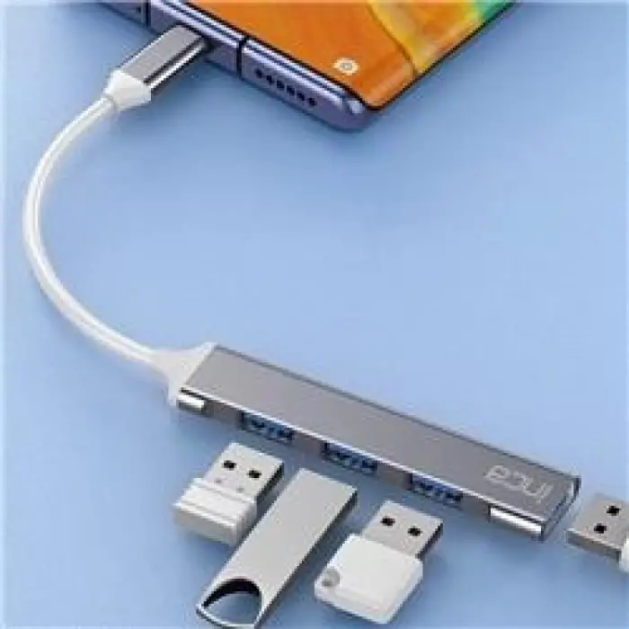 Inca IUSB-04T Type-C Grişli 4Port Usb Hub 3X2.0 USB Çıkış 3.0 USB Çıkış 5 Gbps (KDO)
