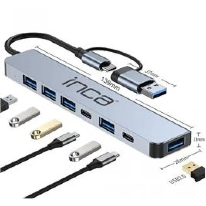 Inca IUTP-7T Usb+Type-c Girişli USB 3.0+4X USB 2.0 Type-C 5V 2X Type-C 100W Çoklayıcı