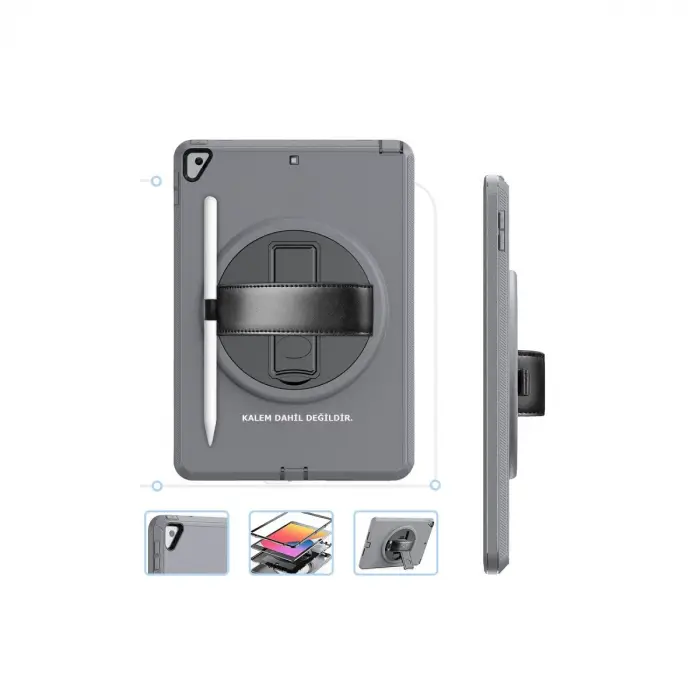 İpad 10.2 (7.nesil) Kılıf Hand Strap Tablet Kılıfı - Gri