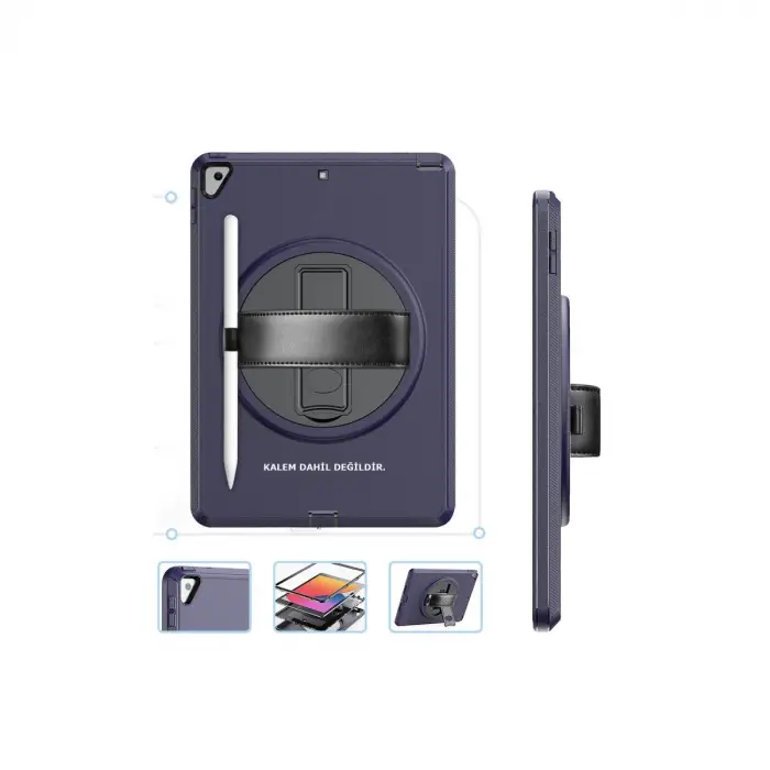 İpad 10.2 (7.nesil) Kılıf Hand Strap Tablet Kılıfı - Lacivert