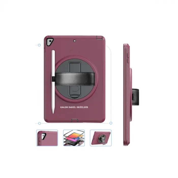 İpad 10.2 (7.nesil) Kılıf Hand Strap Tablet Kılıfı - Mürdüm