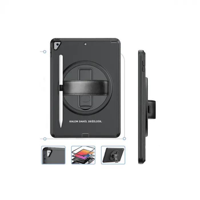 İpad 10.2 (7.nesil) Kılıf Hand Strap Tablet Kılıfı - Siyah