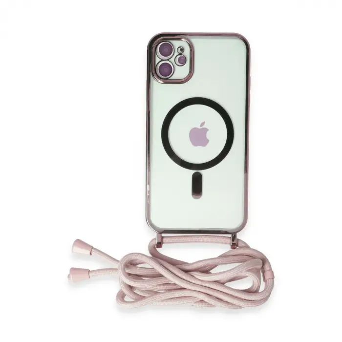 İphone 11 Kılıf Divo Lazer Askılı Magsafe Kapak - Pembe