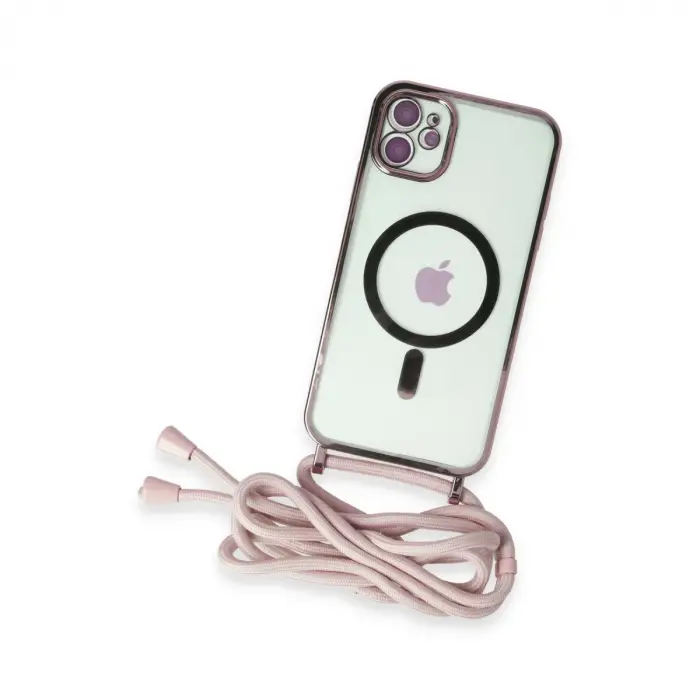 İphone 11 Kılıf Divo Lazer Askılı Magsafe Kapak - Pembe
