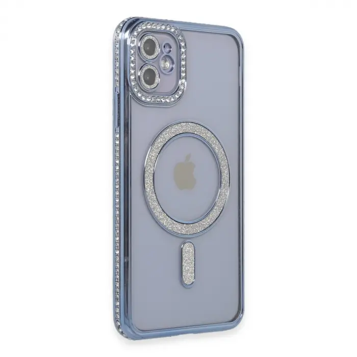 İphone 11 Kılıf Joke Simli Magneticsafe Kılıf - Mavi