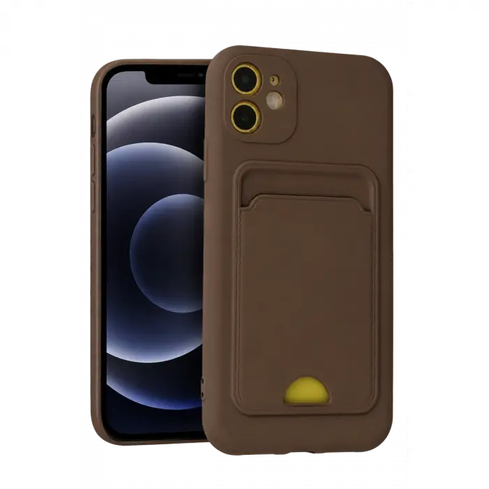 İphone 11 Kılıf Kelvin Kartvizitli Silikon - Kahverengi