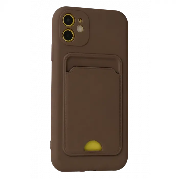 İphone 11 Kılıf Kelvin Kartvizitli Silikon - Kahverengi