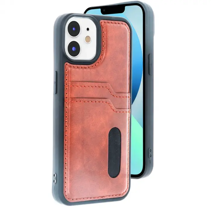 İphone 11 Kılıf Sara Kartvizitli Deri Kılıf - Taba