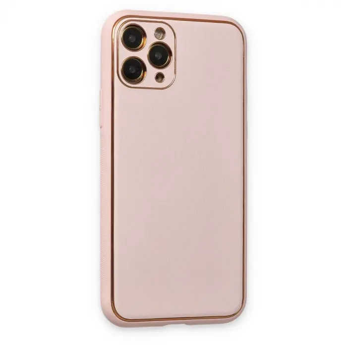 İphone 11 Pro Kılıf Coco Deri Silikon Kapak - Pudra