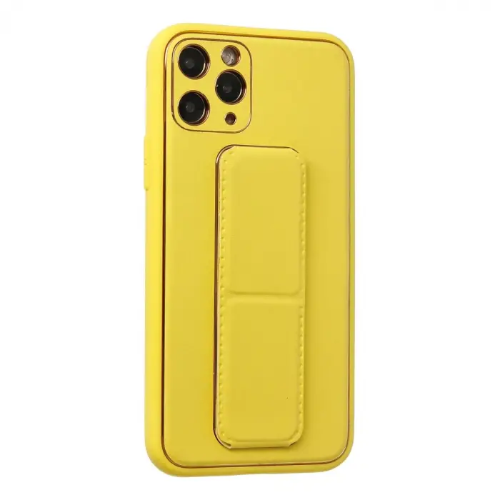 İphone 11 Pro Kılıf Coco Deri Standlı Kapak - Sarı