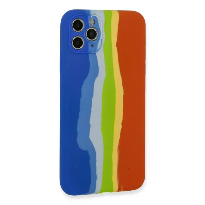 İphone 11 Pro Kılıf Ebruli Lansman Silikon - Mavi-turuncu