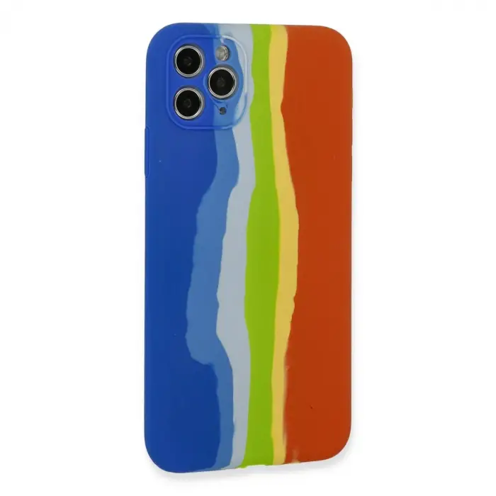 İphone 11 Pro Kılıf Ebruli Lansman Silikon - Mavi-turuncu