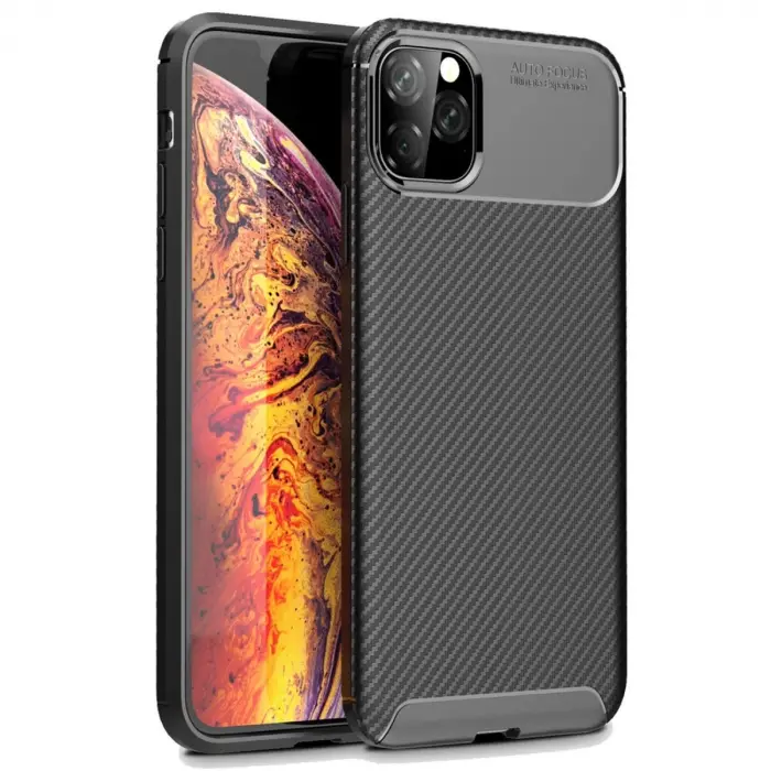 İphone 11 Pro Max Kılıf Auto Focus Karbon Kapak - Siyah