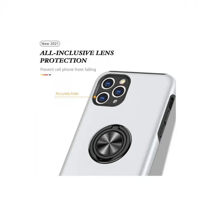 İphone 11 Pro Max Kılıf Elit Yüzüklü Kapak - Gümüş