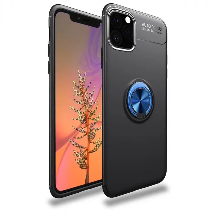 İphone 11 Pro Max Kılıf Range Yüzüklü Silikon - Siyah-mavi
