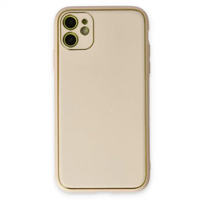 İphone 12 Kılıf Coco Deri Silikon Kapak - Gold
