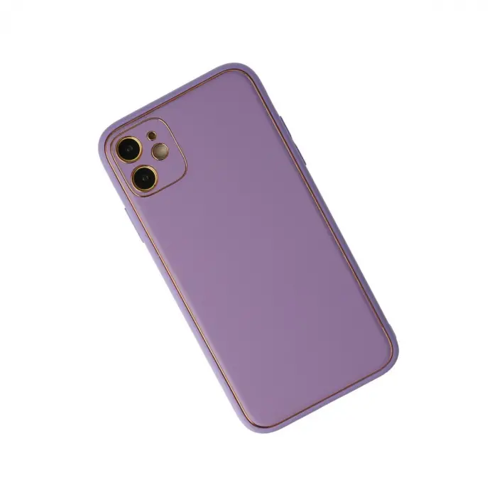 İphone 12 Kılıf Coco Deri Silikon Kapak - Lila