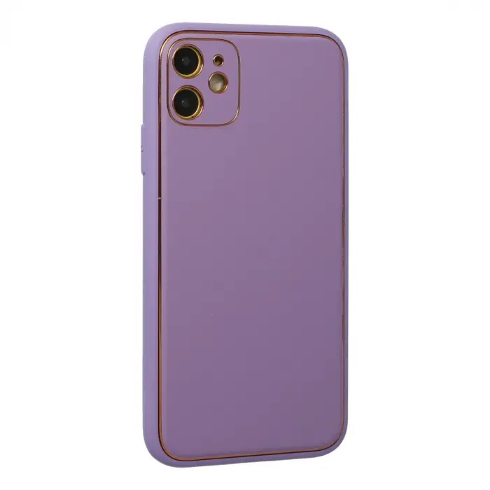 İphone 12 Kılıf Coco Deri Silikon Kapak - Lila