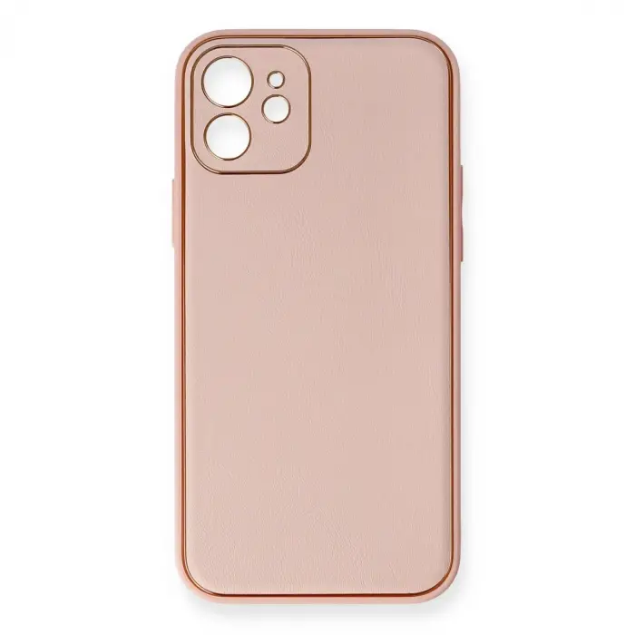 İphone 12 Kılıf Coco Deri Silikon Kapak - Pembe