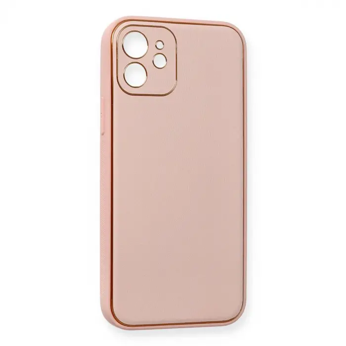 İphone 12 Kılıf Coco Deri Silikon Kapak - Pembe