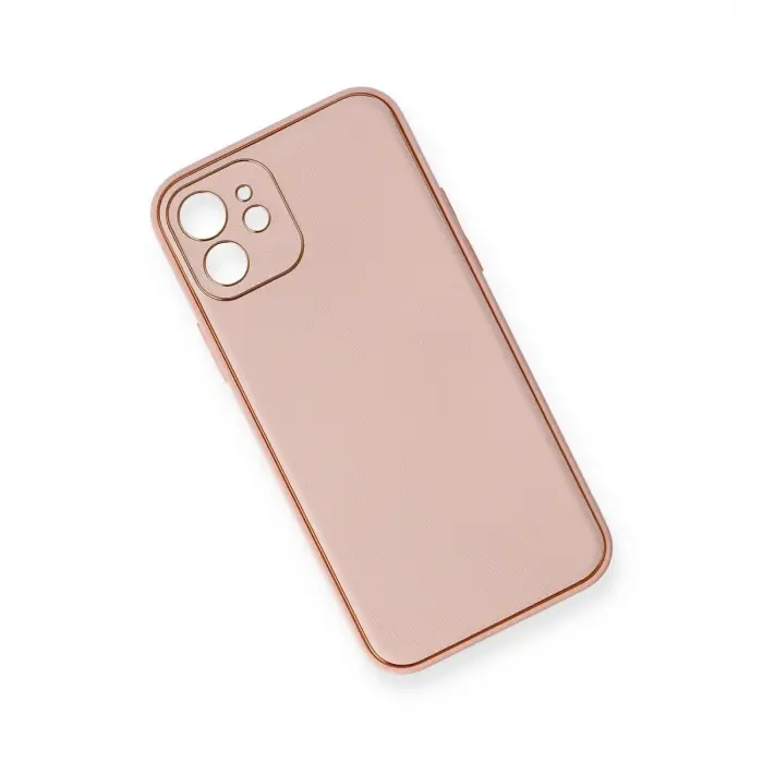 İphone 12 Kılıf Coco Deri Silikon Kapak - Pembe