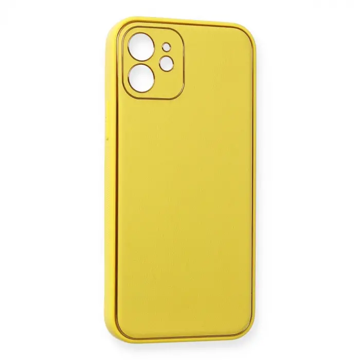 İphone 12 Kılıf Coco Deri Silikon Kapak - Sarı