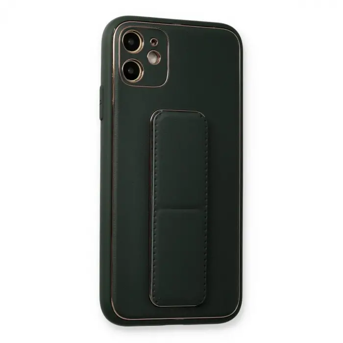 İphone 12 Kılıf Coco Deri Standlı Kapak - Füme