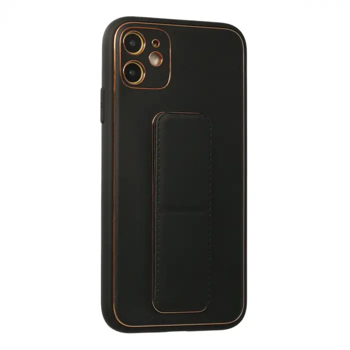 İphone 12 Kılıf Coco Deri Standlı Kapak - Siyah