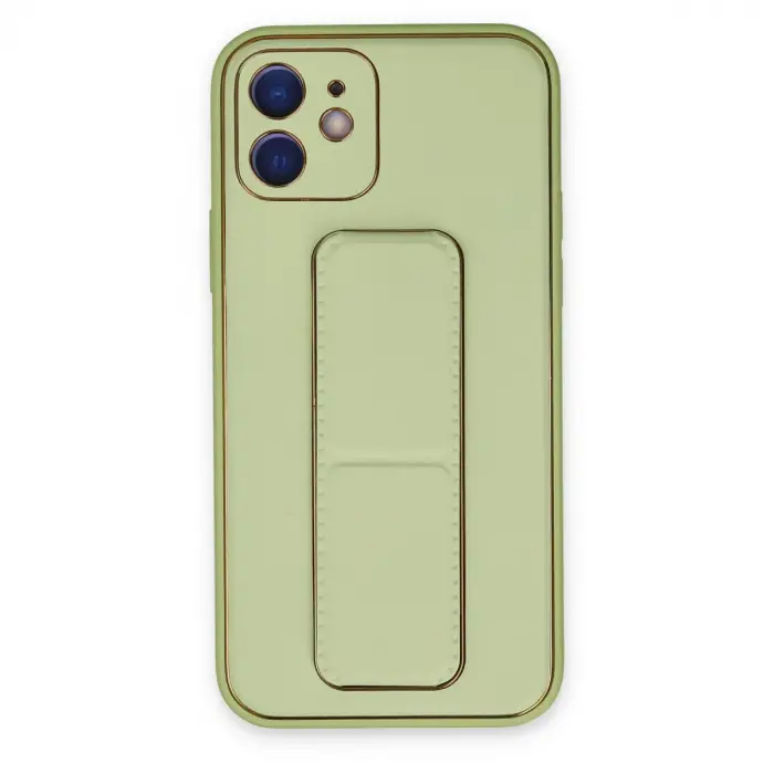 İphone 12 Kılıf Coco Deri Standlı Kapak - Su Yeşili