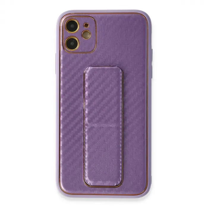 İphone 12 Kılıf Coco Karbon Standlı Kapak - Mor