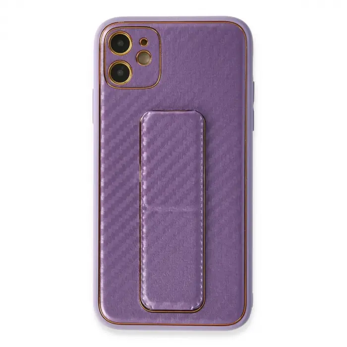 İphone 12 Kılıf Coco Karbon Standlı Kapak - Mor