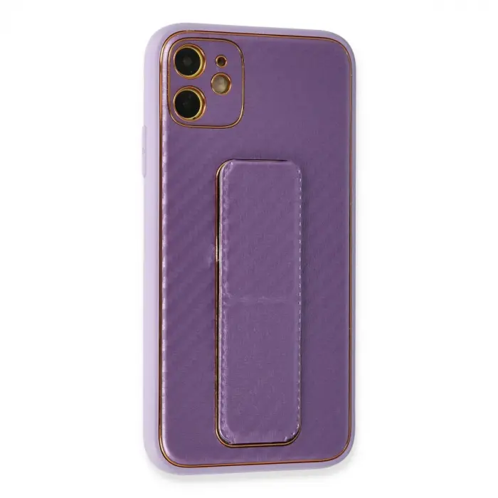 İphone 12 Kılıf Coco Karbon Standlı Kapak - Mor