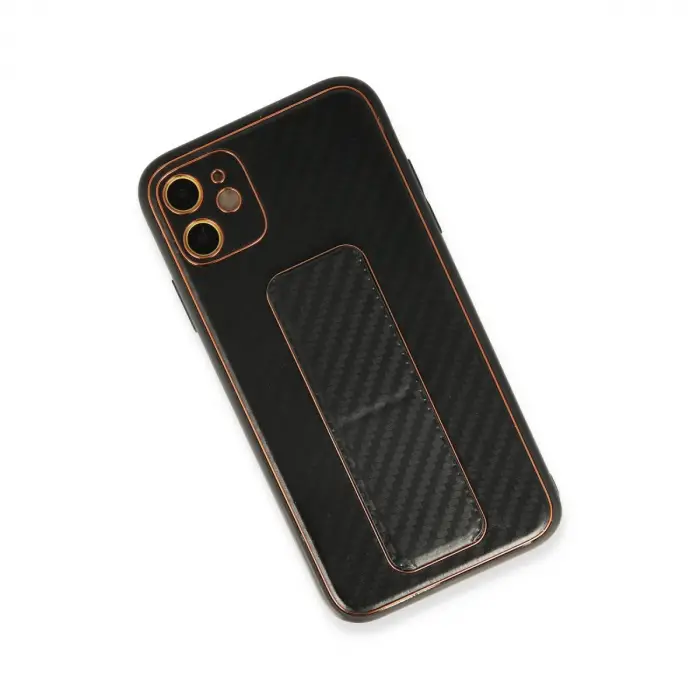 İphone 12 Kılıf Coco Karbon Standlı Kapak - Siyah