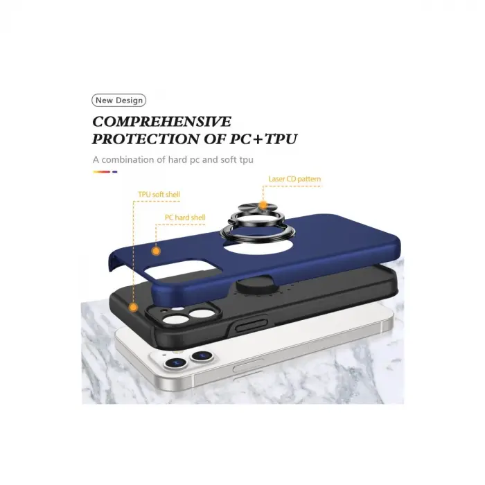 İphone 12 Kılıf Elit Yüzüklü Kapak - Lacivert