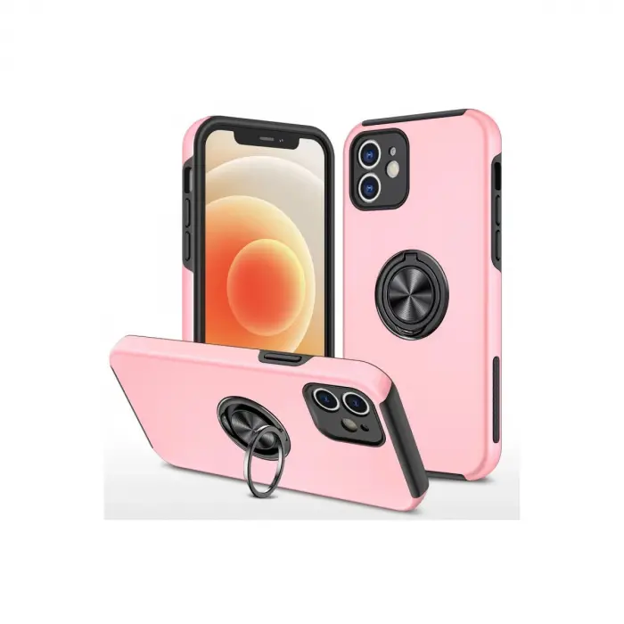 İphone 12 Kılıf Elit Yüzüklü Kapak - Pembe