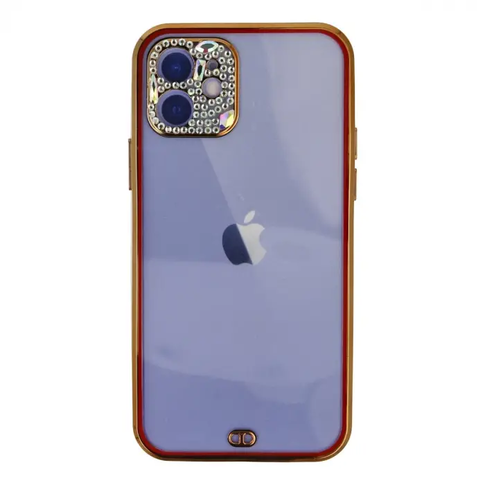 İphone 12 Kılıf Liva Taşlı Silikon - Kırmızı