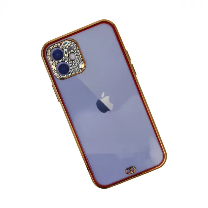 İphone 12 Kılıf Liva Taşlı Silikon - Kırmızı