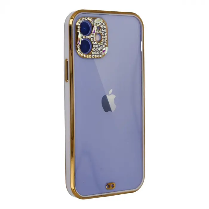 İphone 12 Kılıf Liva Taşlı Silikon - Mor