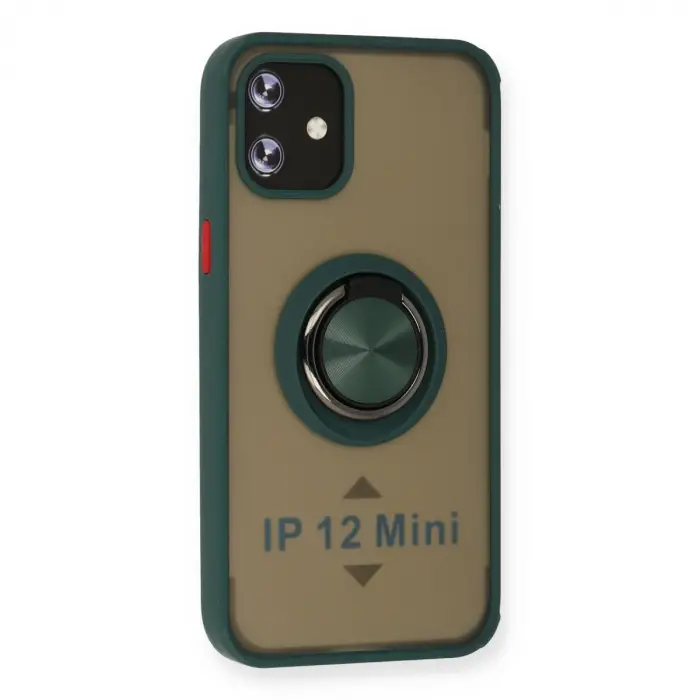 İphone 12 Kılıf Montreal Yüzüklü Silikon Kapak - Yeşil