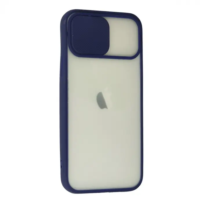 İphone 12 Kılıf Palm Buzlu Kamera Sürgülü Silikon - Lacivert