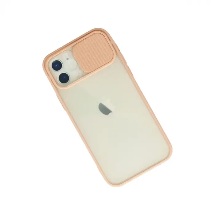 İphone 12 Kılıf Palm Buzlu Kamera Sürgülü Silikon - Pembe