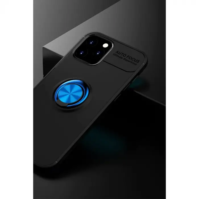 İphone 12 Kılıf Range Yüzüklü Silikon - Siyah-mavi