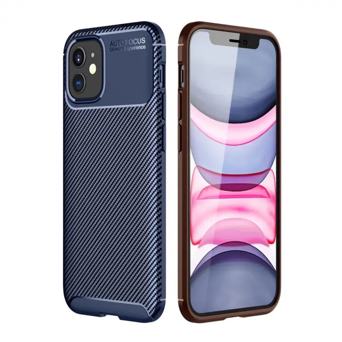 İphone 12 Mini Kılıf Auto Focus Karbon Kapak - Lacivert