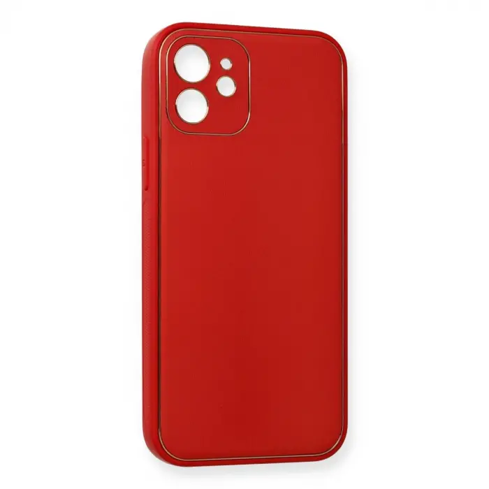 İphone 12 Mini Kılıf Coco Deri Silikon Kapak - Kırmızı
