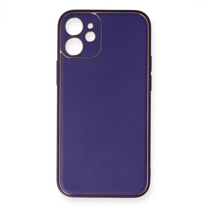 İphone 12 Mini Kılıf Coco Deri Silikon Kapak - Mor