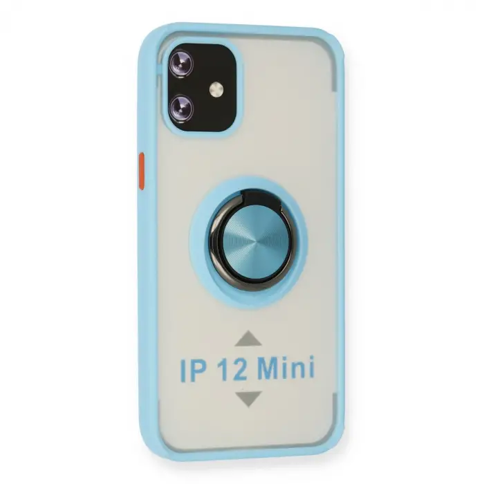 İphone 12 Mini Kılıf Montreal Yüzüklü Silikon Kapak - Buz Mavi