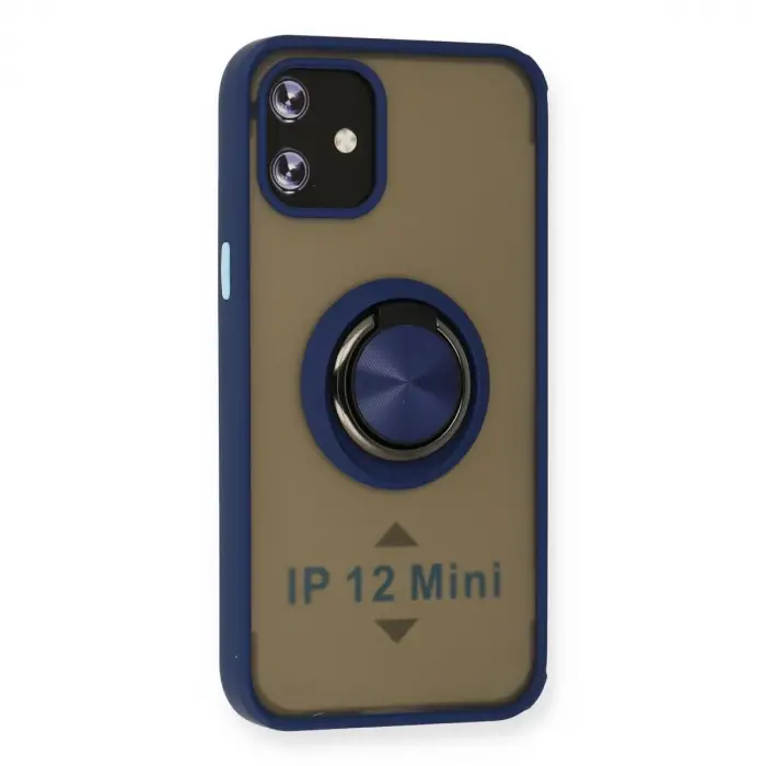 İphone 12 Mini Kılıf Montreal Yüzüklü Silikon Kapak - Lacivert