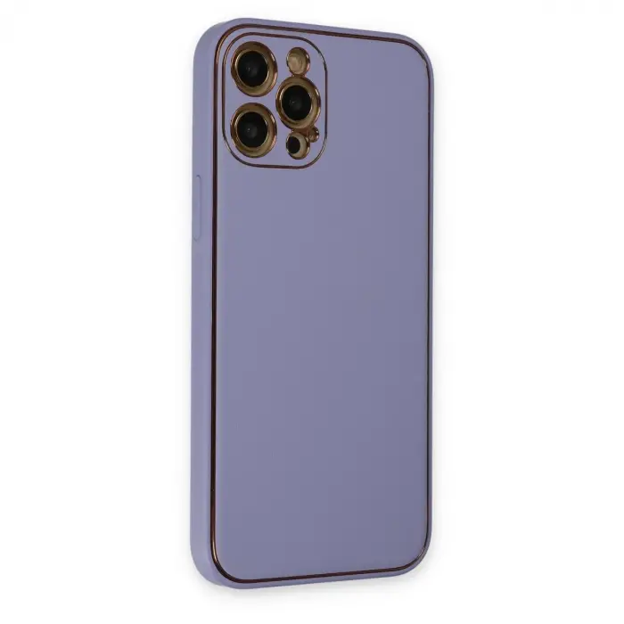 İphone 12 Pro Kılıf Coco Deri Silikon Kapak - Açık Lila