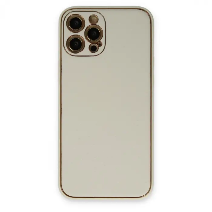 İphone 12 Pro Kılıf Coco Deri Silikon Kapak - Beyaz