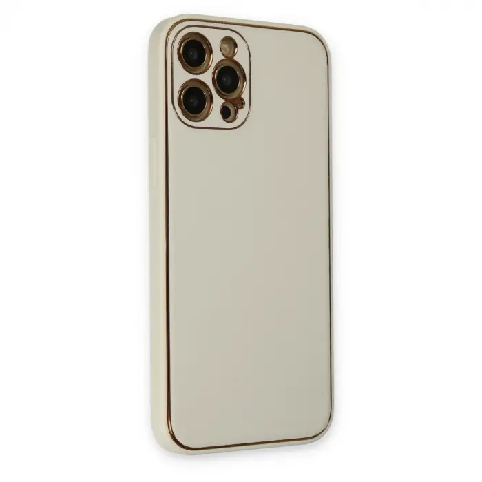 İphone 12 Pro Kılıf Coco Deri Silikon Kapak - Beyaz